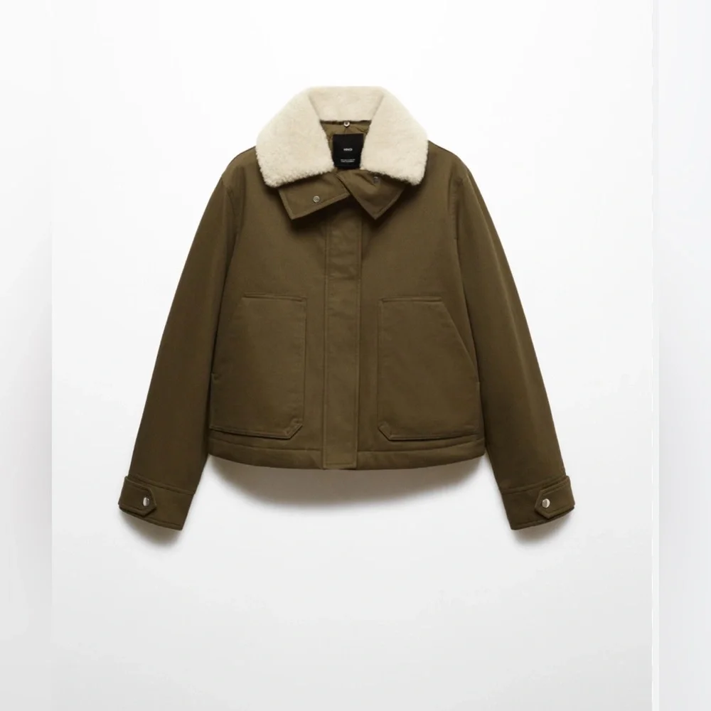 Mango Oversized Khaki Parka Faux Fur Collar Jacket NWT Small - Picture 4 of 14